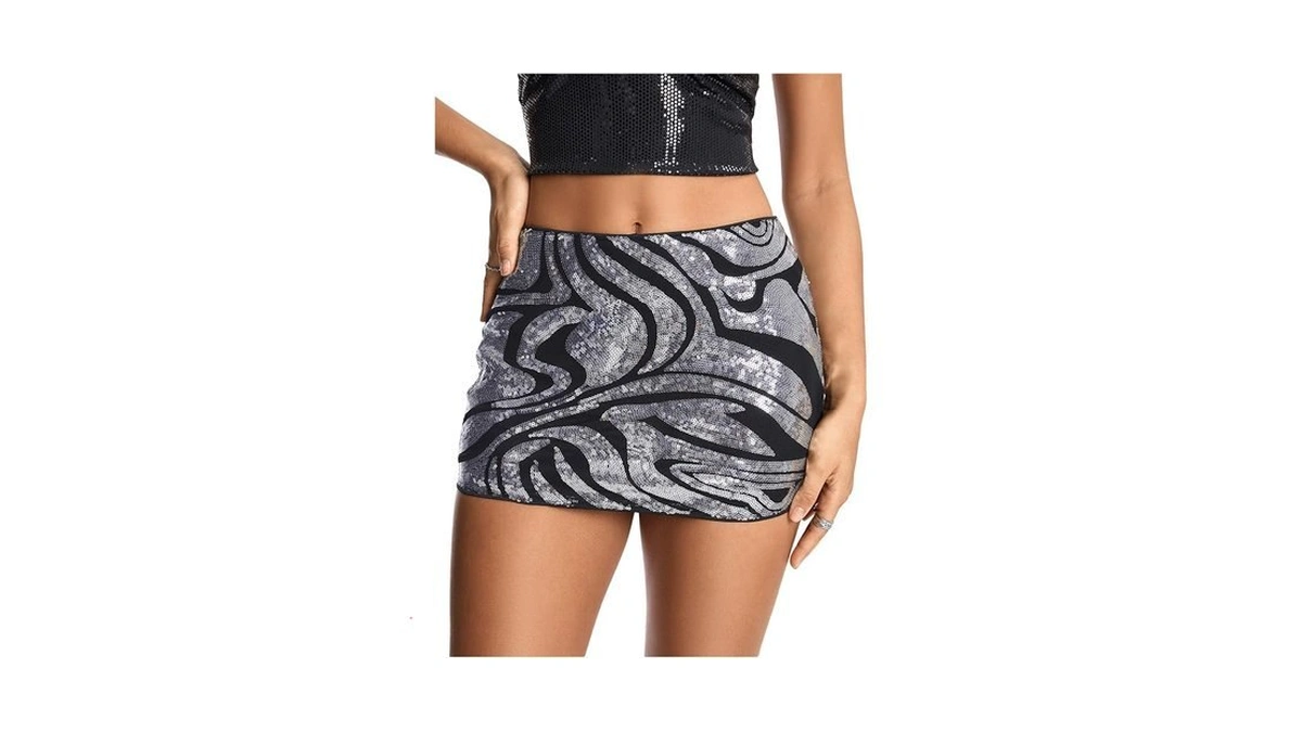 Makemechic Women's Sparkly Sequin Mini Skirt Y2k Low Rise Glitter