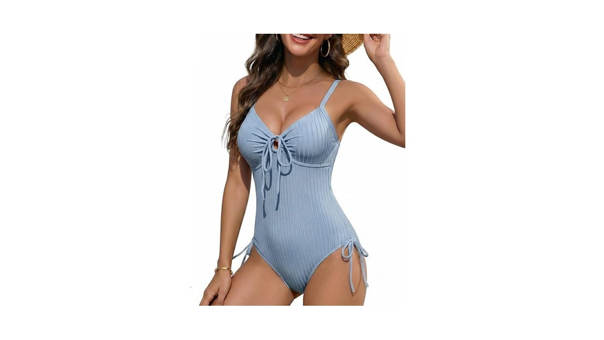 Umipubo Women's Ribbed Tummy Control One Piece Swimsuit(gray Blue,xxl)