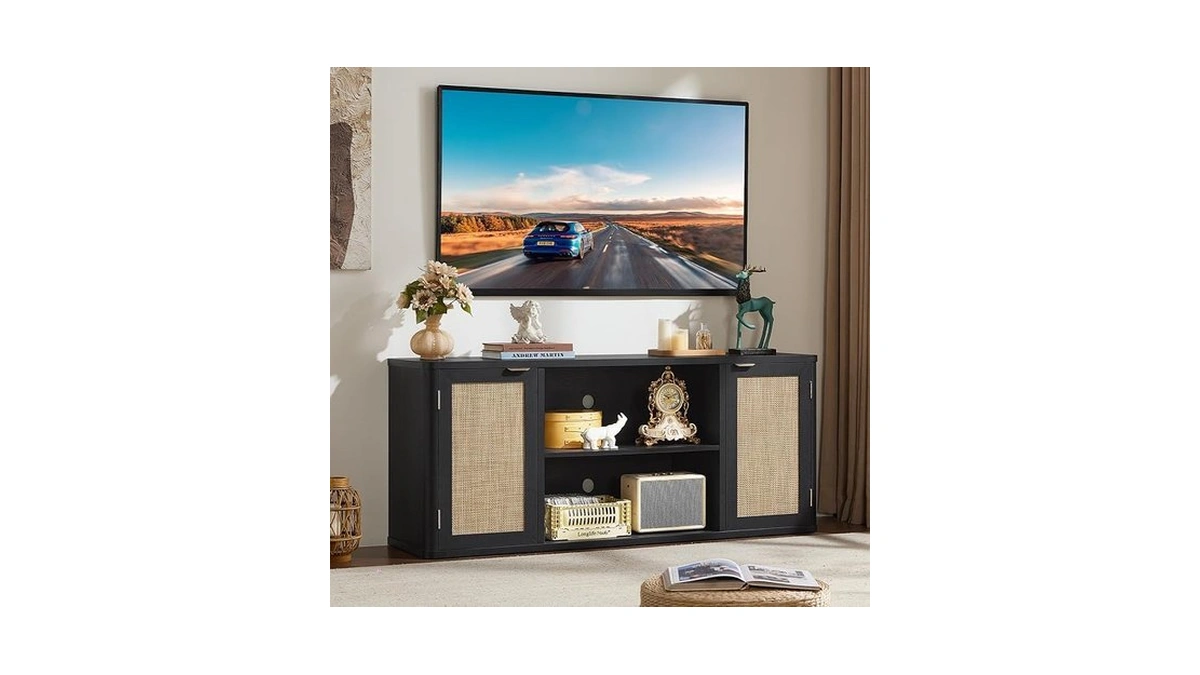 Leyaoyao Rattan Tv Stands For Living Room, Black