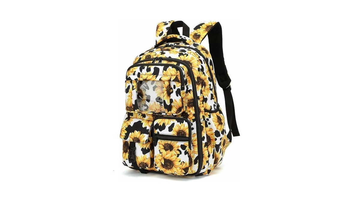 Mimfutu Sunflower Cow Print School Backpack For Girls, Kids Bookbag