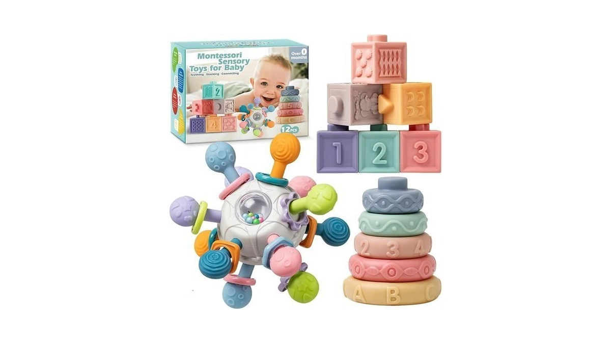 Baby Sensory Teething Toys Set, Montessori Baby Toys 6-12 Months,