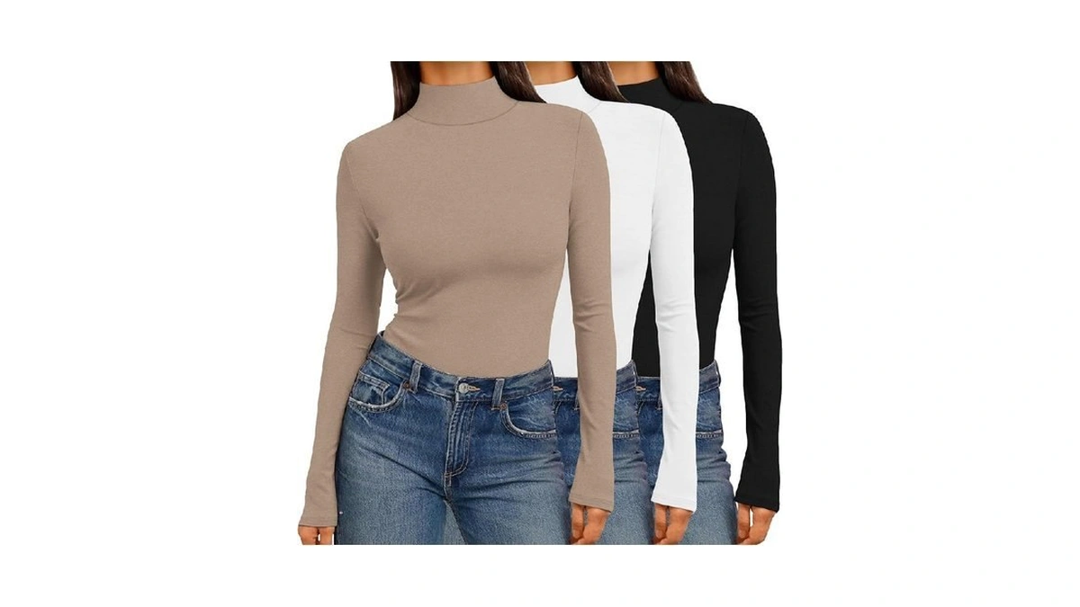 Ekouaer 3 Pack Womens Mock Turtleneck Tops Long Sleeve Shirts