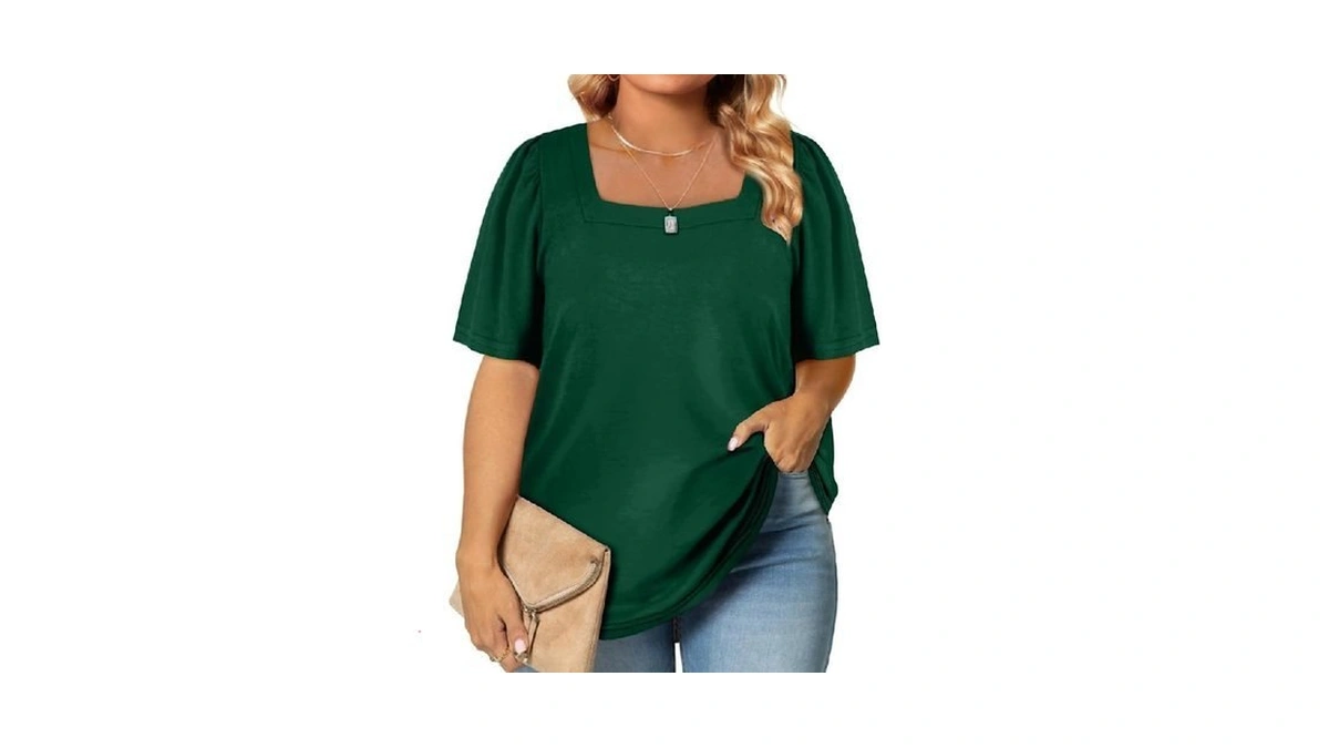 Eytino Womens Plus Size Summer Top Square Neck Puff Sleeve