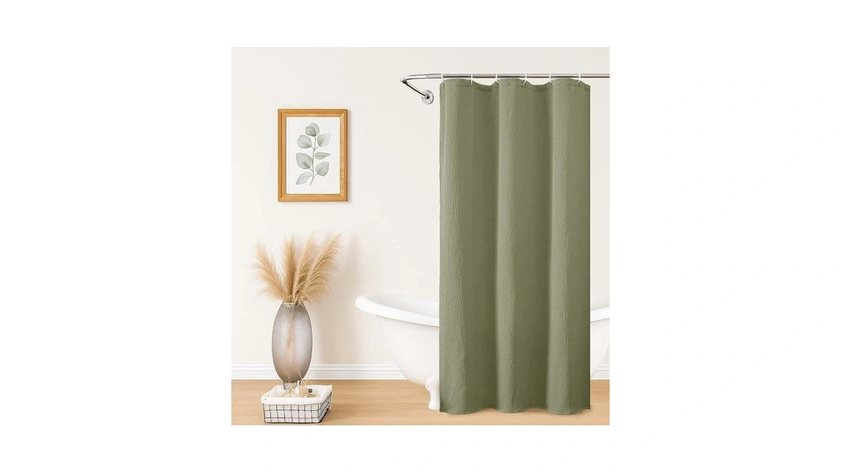 Aiyufeng 3d Textured Green Small Shower Curtain For Bathroom, Fabric