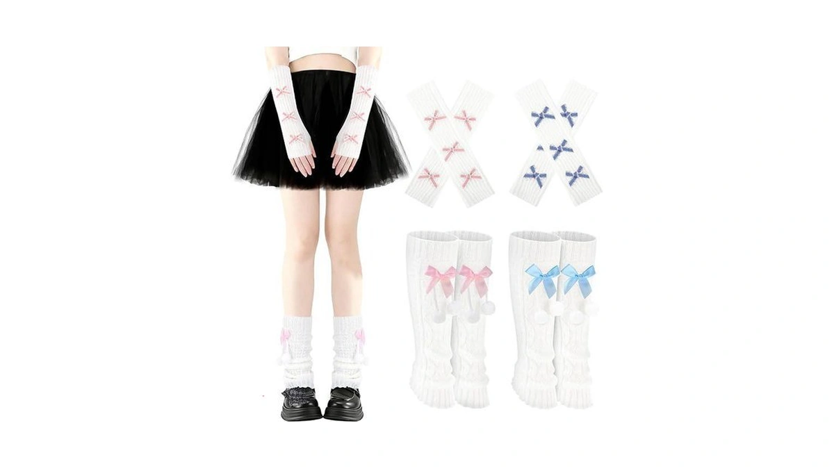 Scenicamp Y2k Knit Leg Arm Warmers With Bow Kawaii Accessories