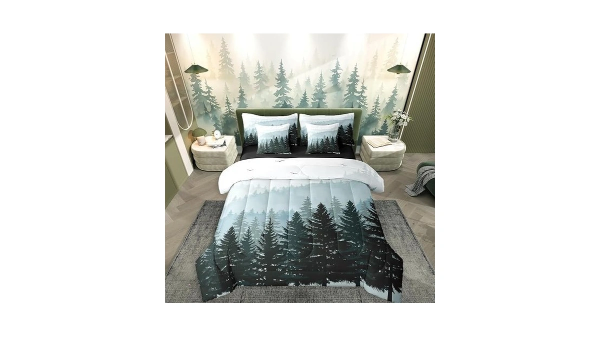 Erosebridal Green Misty Forest Comforter Set With Sheets Pine Tree