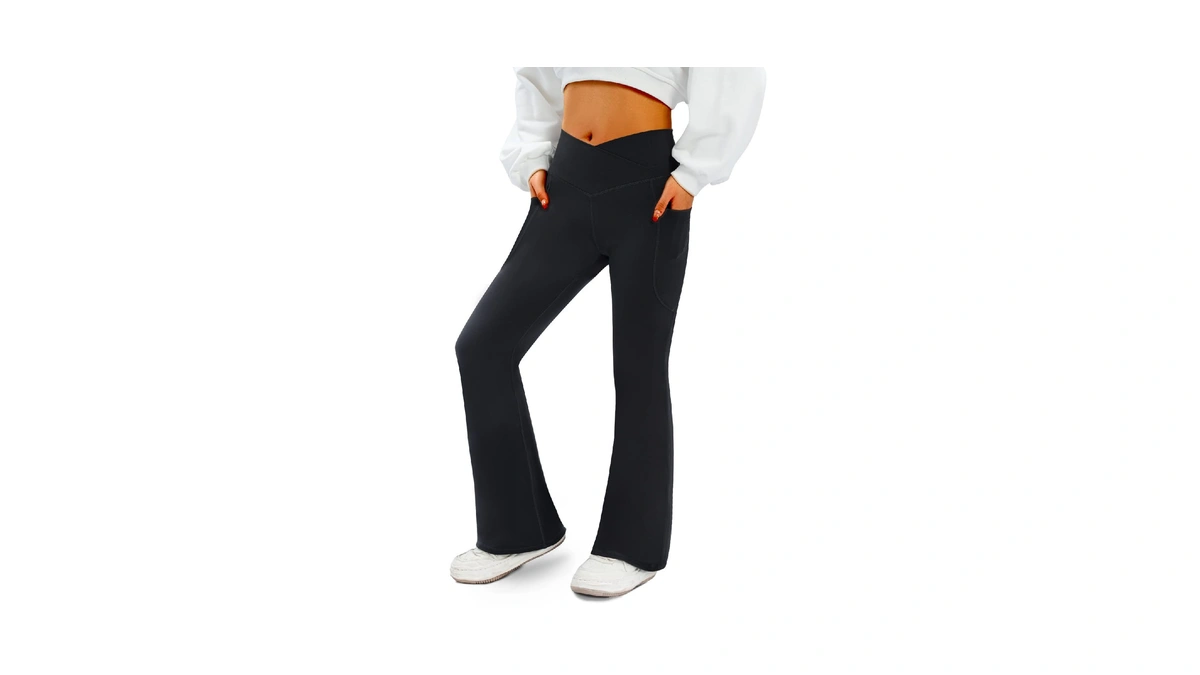 Copyleaf Women's Flare Yoga Pants With Pockets-v Crossover High Waisted