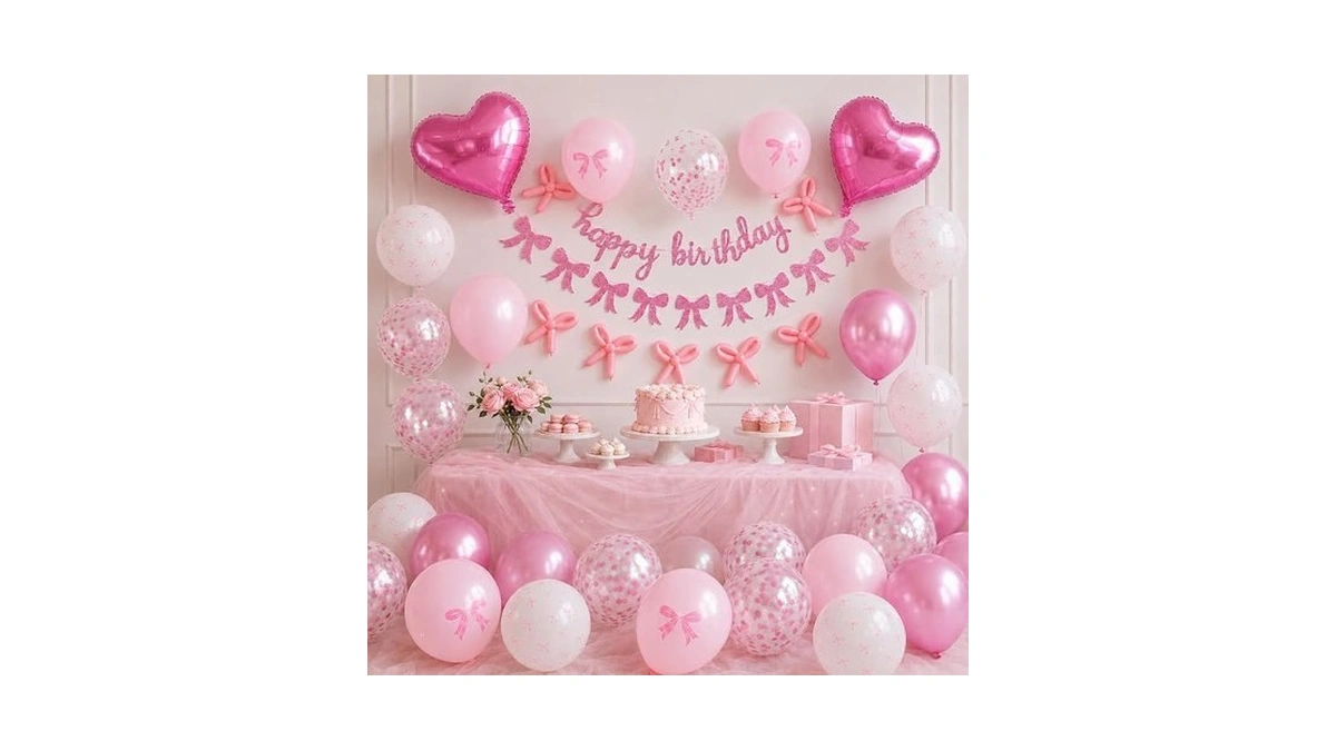 Pink Bow Birthday Decorations, Coquette Party Decor With Happy Birthday