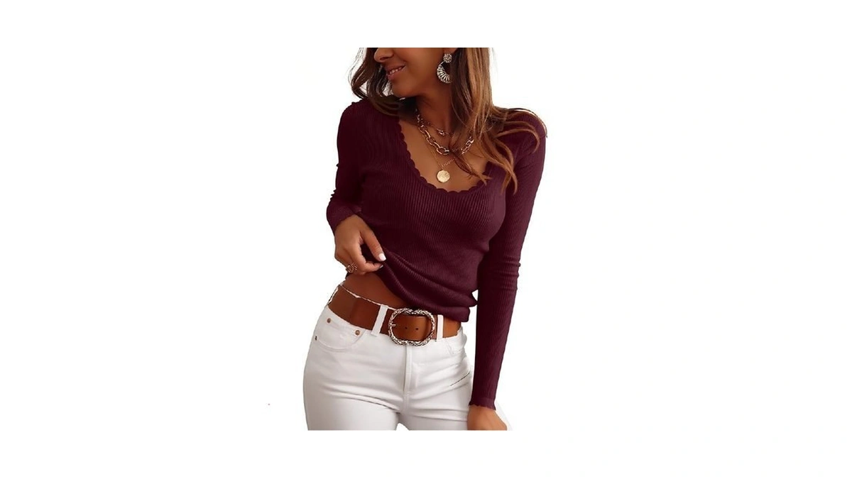 Anrabess Scalloped Scoop Neck Sweaters