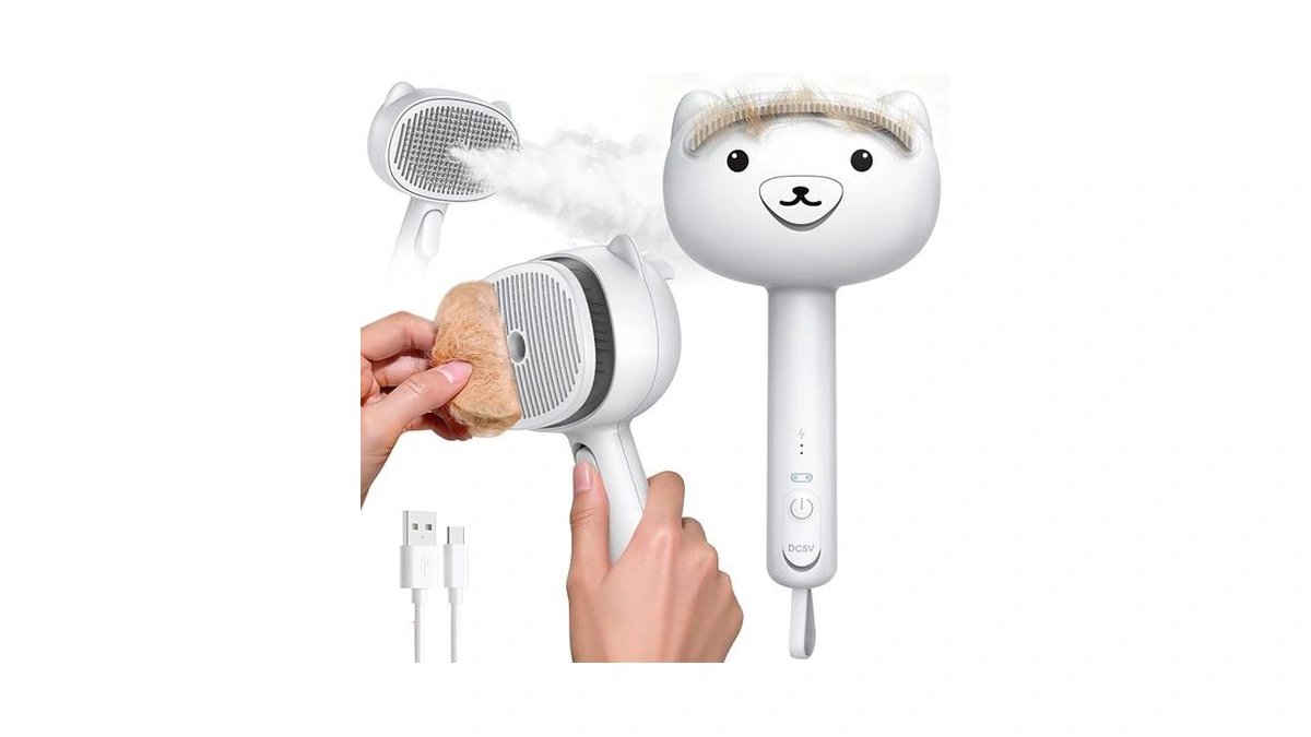 Self Cleaning Shedding Steam Cat Brush, Silicone Scraper Included