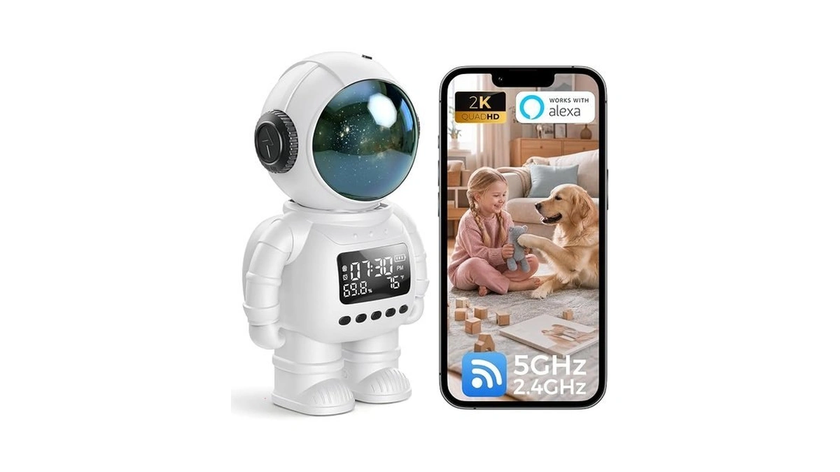 2k Indoor Astronaut Clock Robot Security Camera, 2.4g/5g Wifi Baby