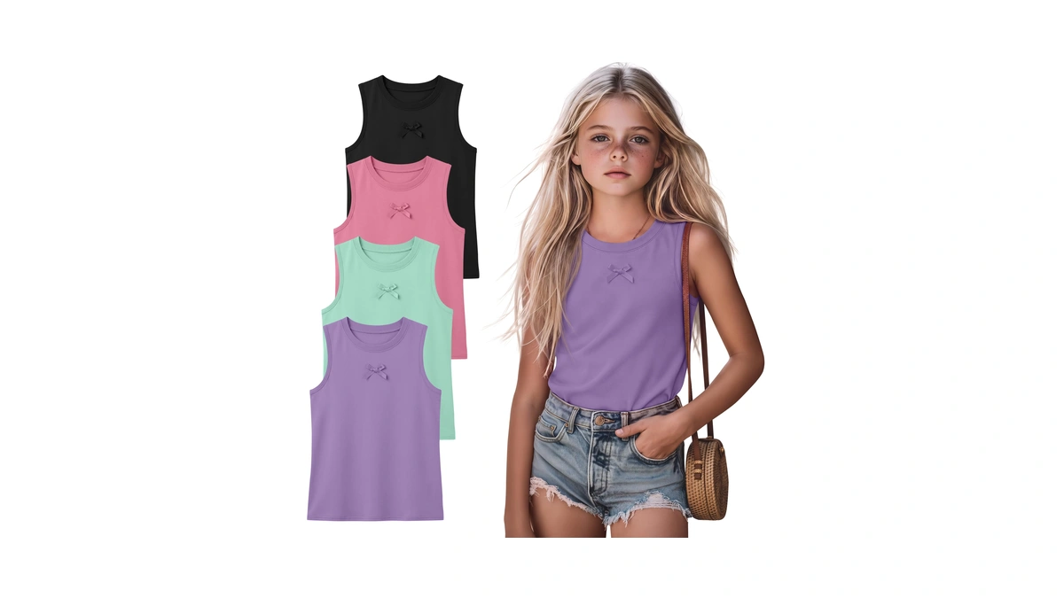 Mumucove 4 Pack Girls Crew Neck Tank Tops, 4-color Set,