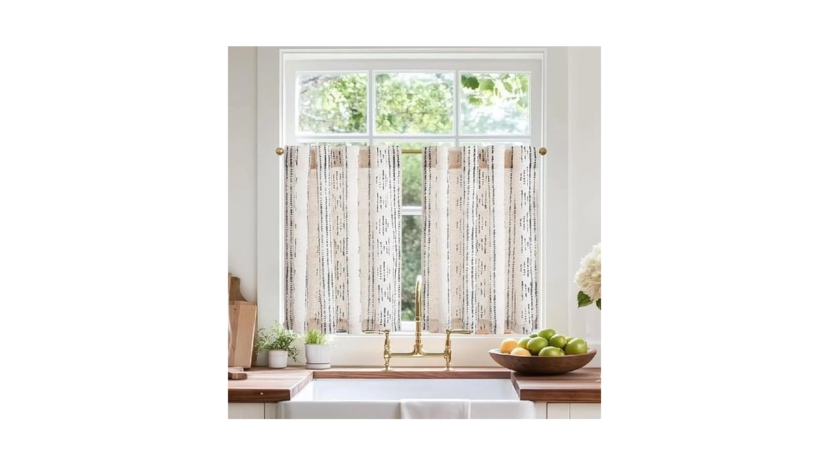Jinchan Boho Linen Tier Curtains Geometric Cafe Kitchen Curtains