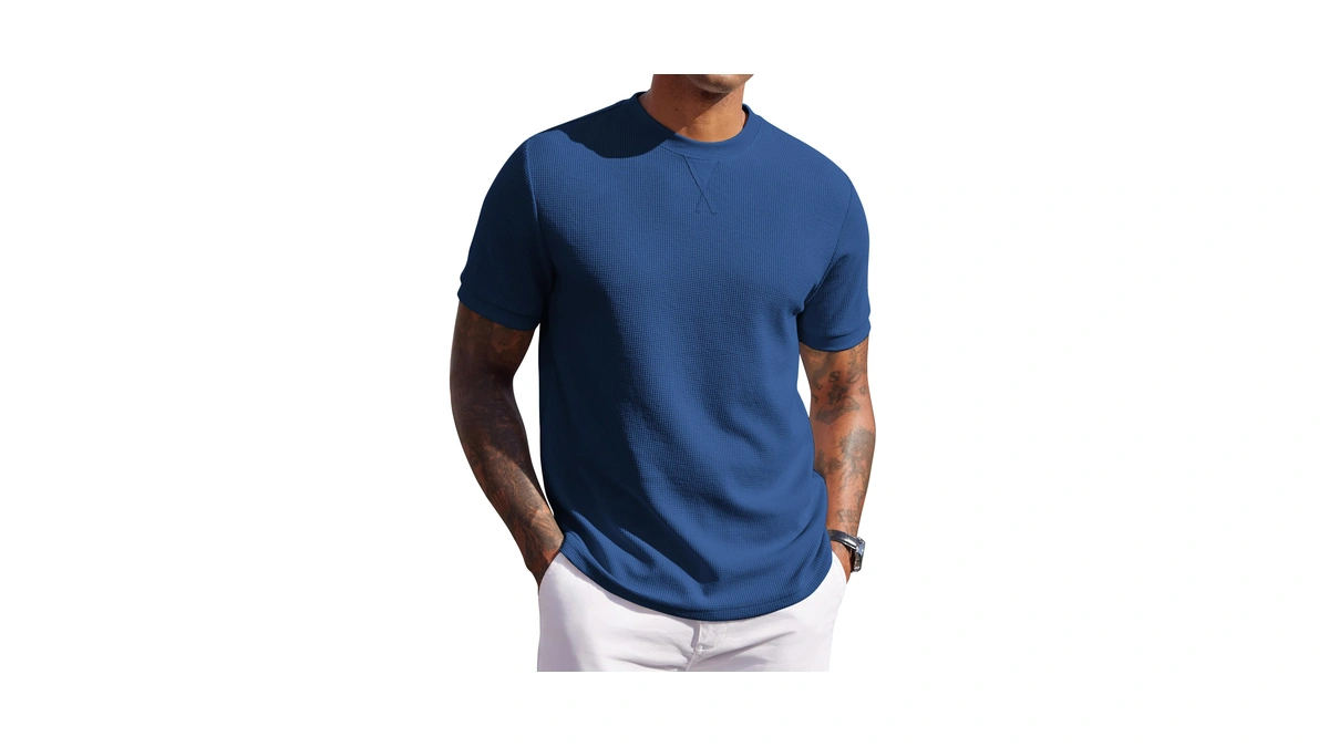 Coofandy Men's Waffle T-shirts Short Sleeve Casual Crew Neck Shirt