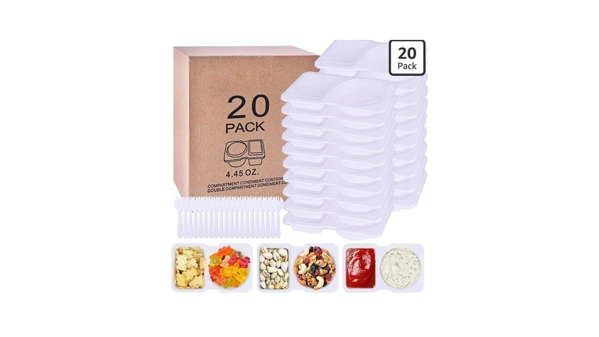 20 Pack Reusable Snack Containers With Lids - Double Compartment