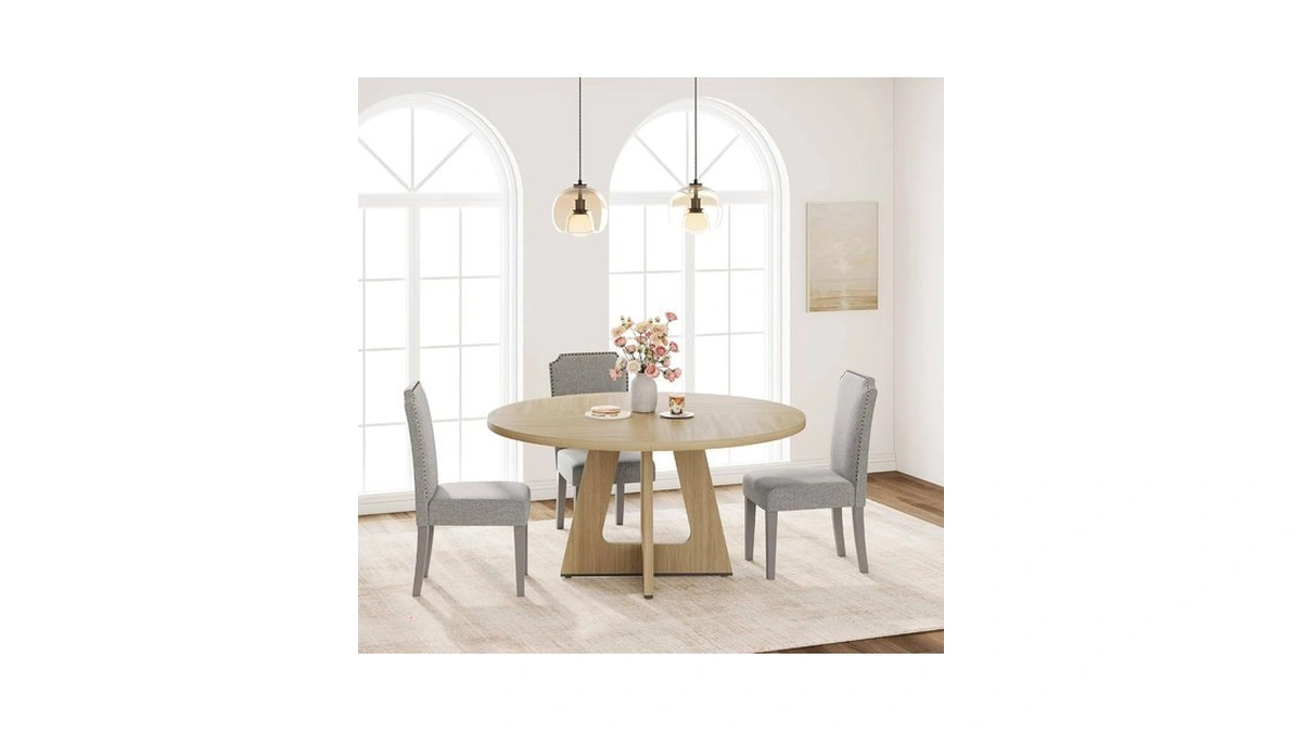 Garvee 47" Round Dining Table For 4 To 6, Farmhouse