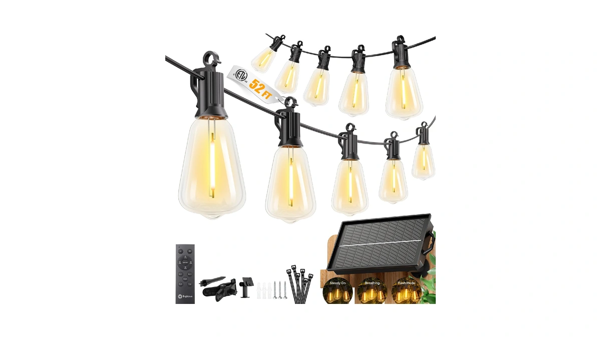 Brightown 52ft Solar String Lights Outdoor Waterproof, 26hrs Runtime