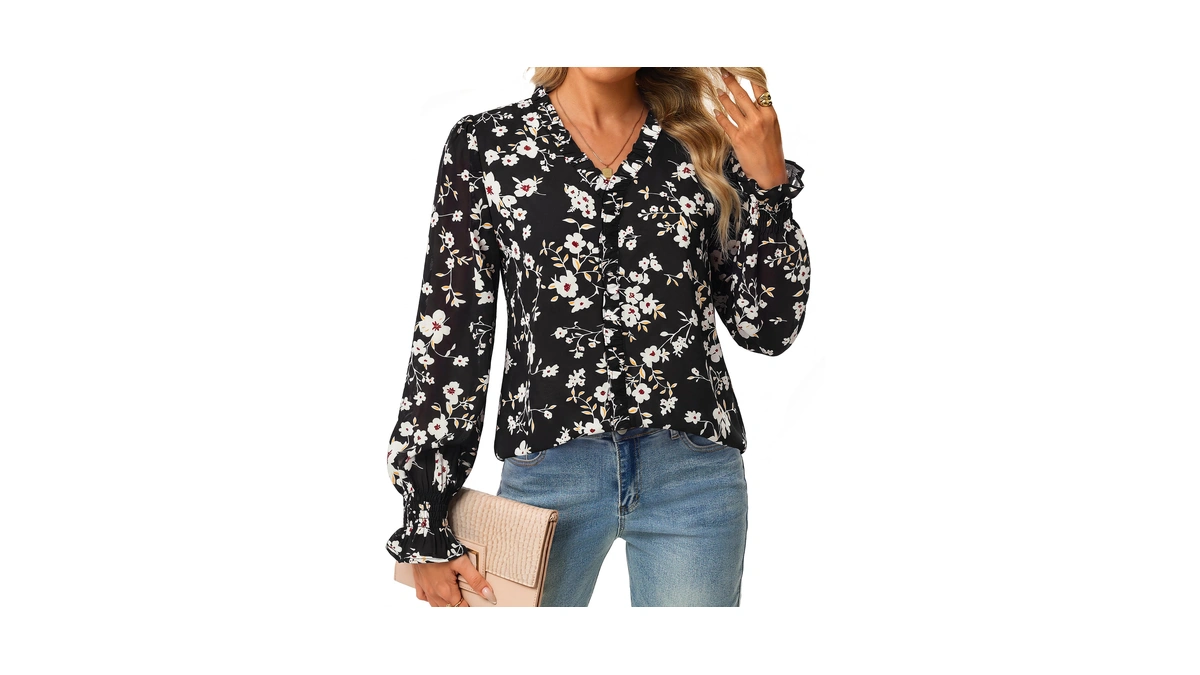 Grace Karin Womens Boho Tops Dressy Casual Chiffon Blouses Black