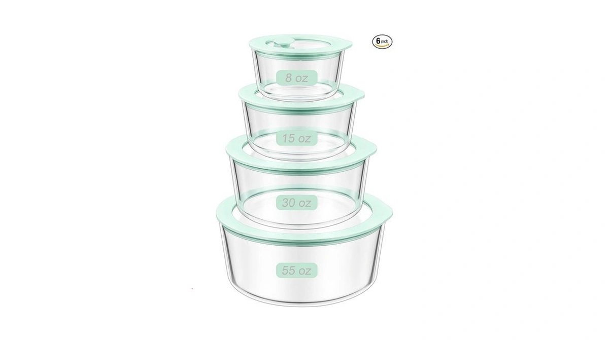 Urban Green Glass Food Container Set With Glass Lid, 4