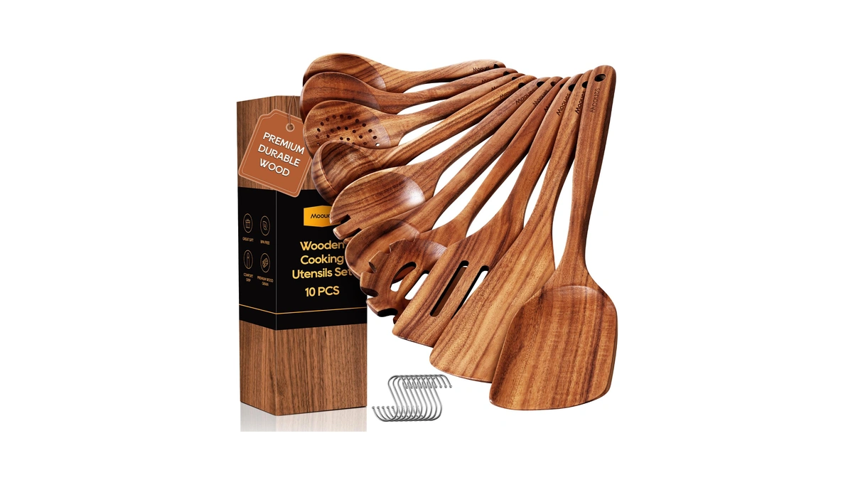 Wooden Spoons For Cooking 10pcs Teak Wood Cookware Utensil Set