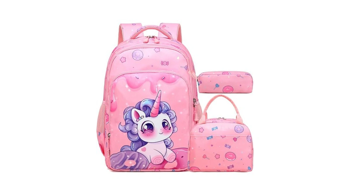 Kimwadalh 3 In 1 Girls Backpack With Lunch Box Pencil