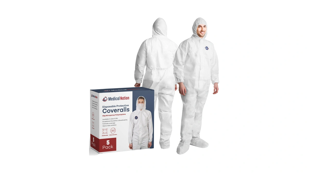 Medical Nation Hazmat Suits Disposable | 5 Pack, Large |