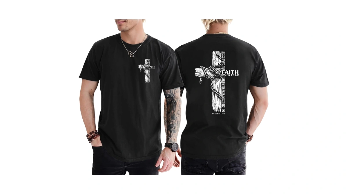 Eatbook Christian Shirts For Men Vintage Jesus Cross Religious Graphic