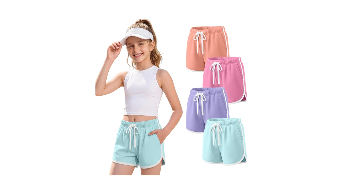 Halfchet 4 Pack Girls' Athletic Dolphin Shorts, 4-color Set, 5-6