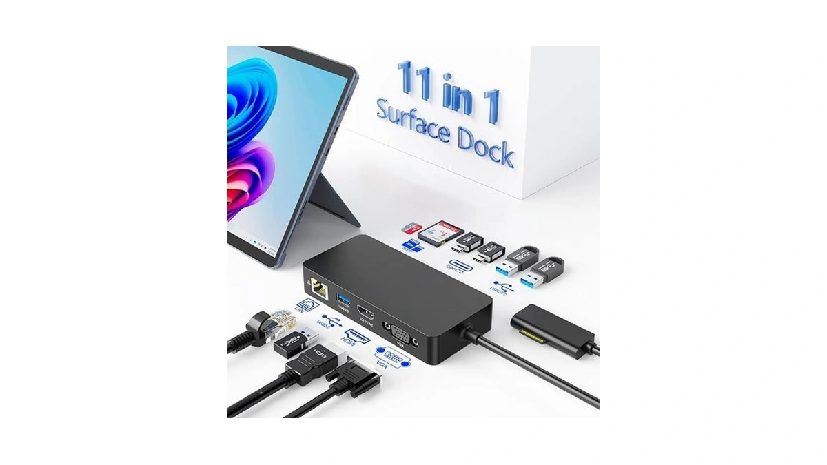 Surface Docking Station With Power Adapter, 11-in-1 Surface Dock, Dual