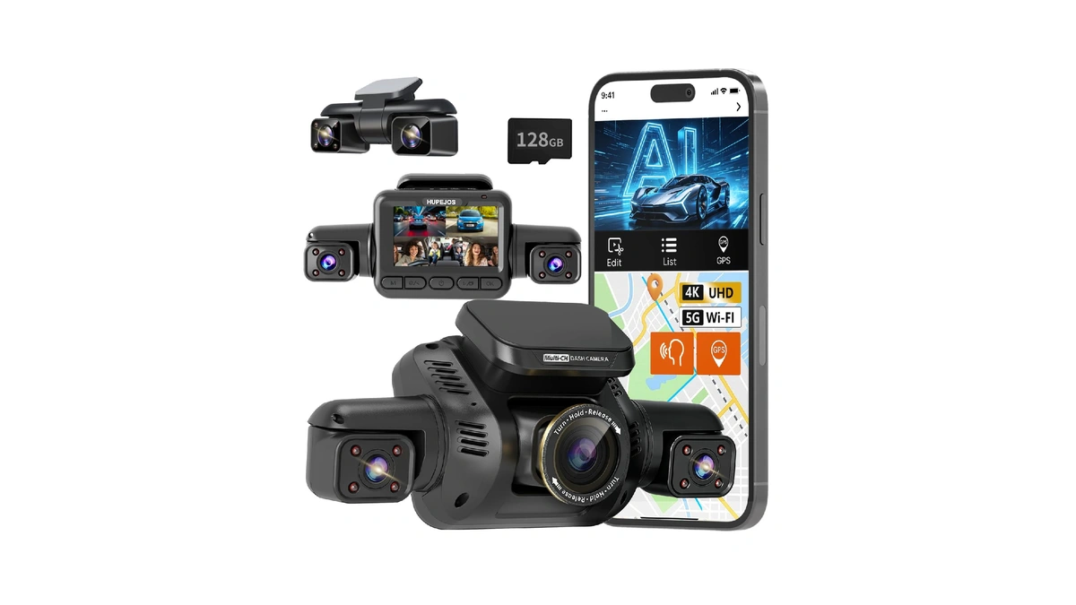 Hupejos 360° View 5 Channel Dash Cam Front And Rear,