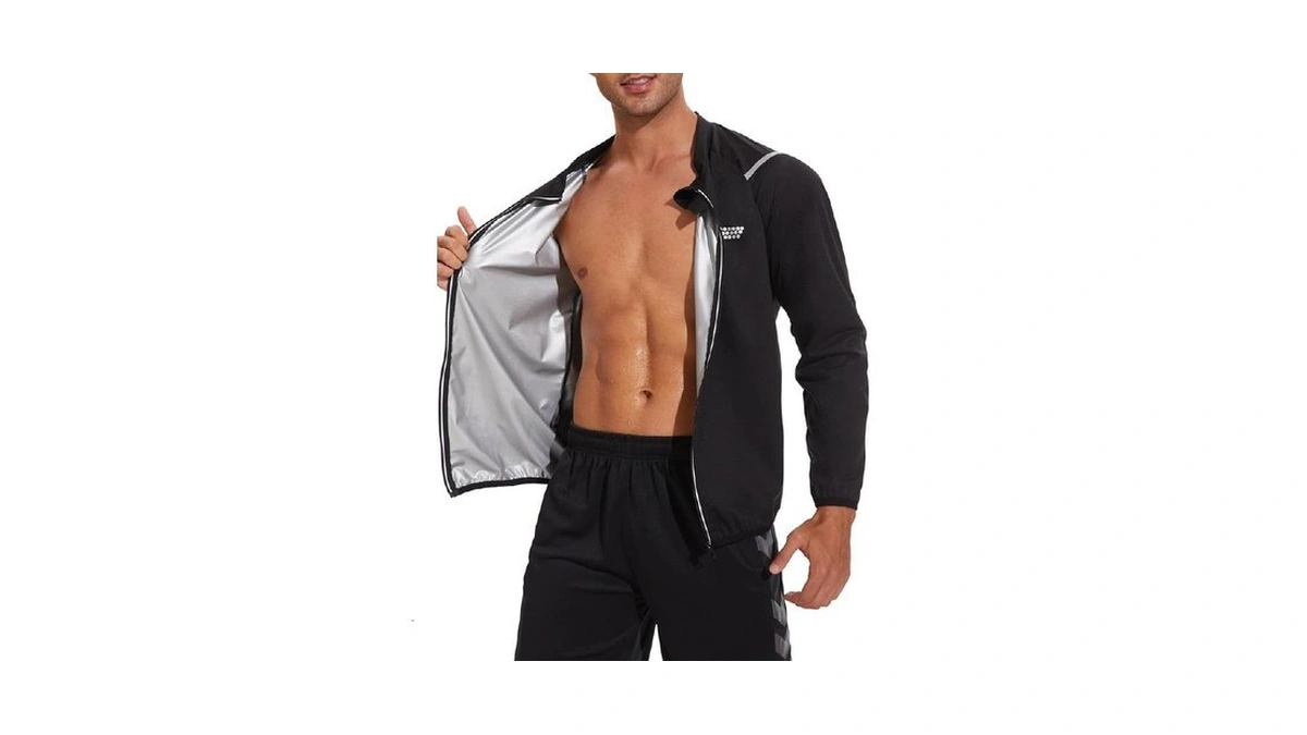Clevvets Sauna Jacket For Men Long Sleeve Zipper Workout Lightweight