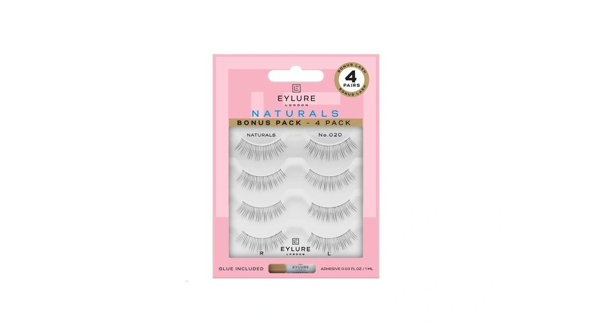Eylure Naturals No. 020 Reusable Eyelashes, Adhesive Included, Black, 4