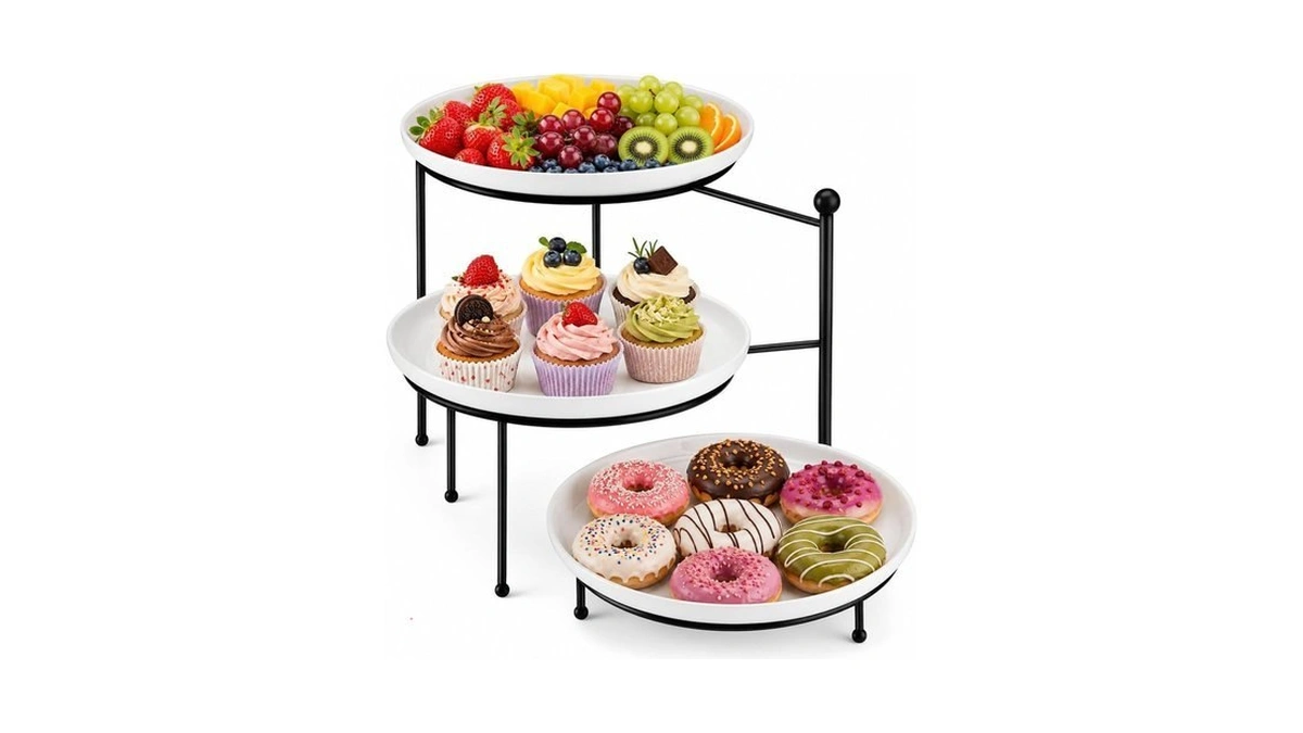Malacasa Round 3 Tier Serving Tray, 10 Inch White Porcelain