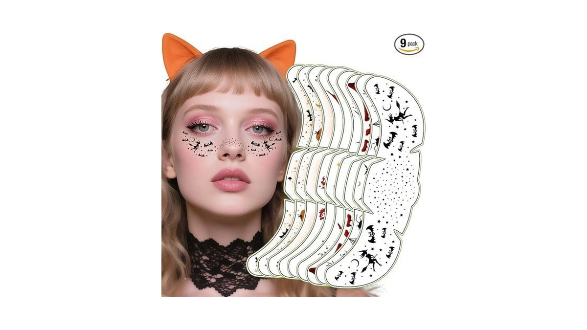Halloween Party Favors - 9 Pack Black Bat Freckles Face