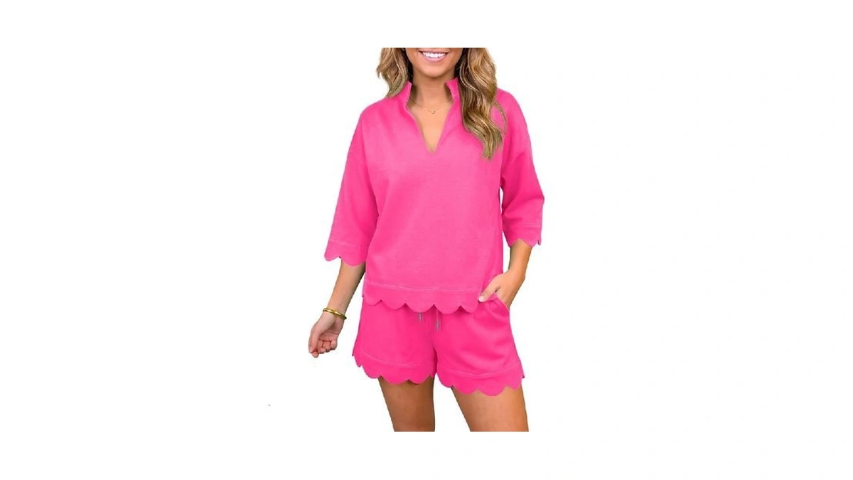 Fisoew Womens 2 Piece Short Sets Summer Casual Lounge Sets