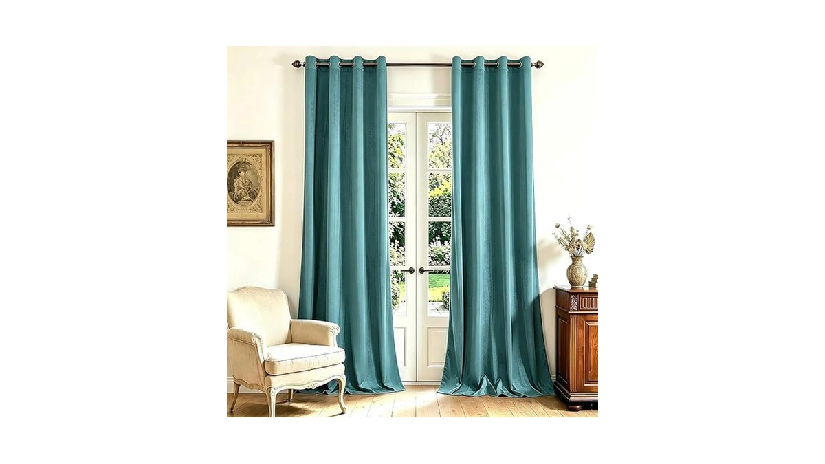 Yofun Slate Blue Velvet Blackout Curtains 2 Panels Set, 108