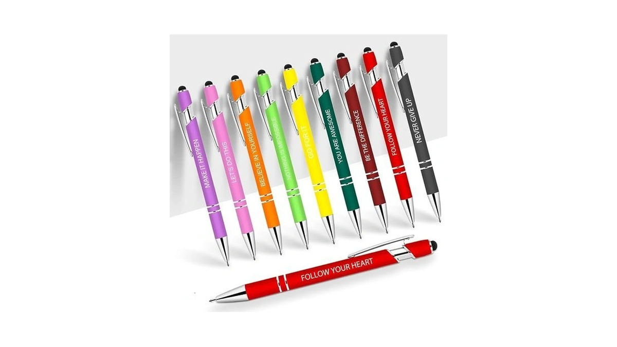 Greengines 10 Pcs Inspirational Pens Bulk With Stylus Tip Gifts
