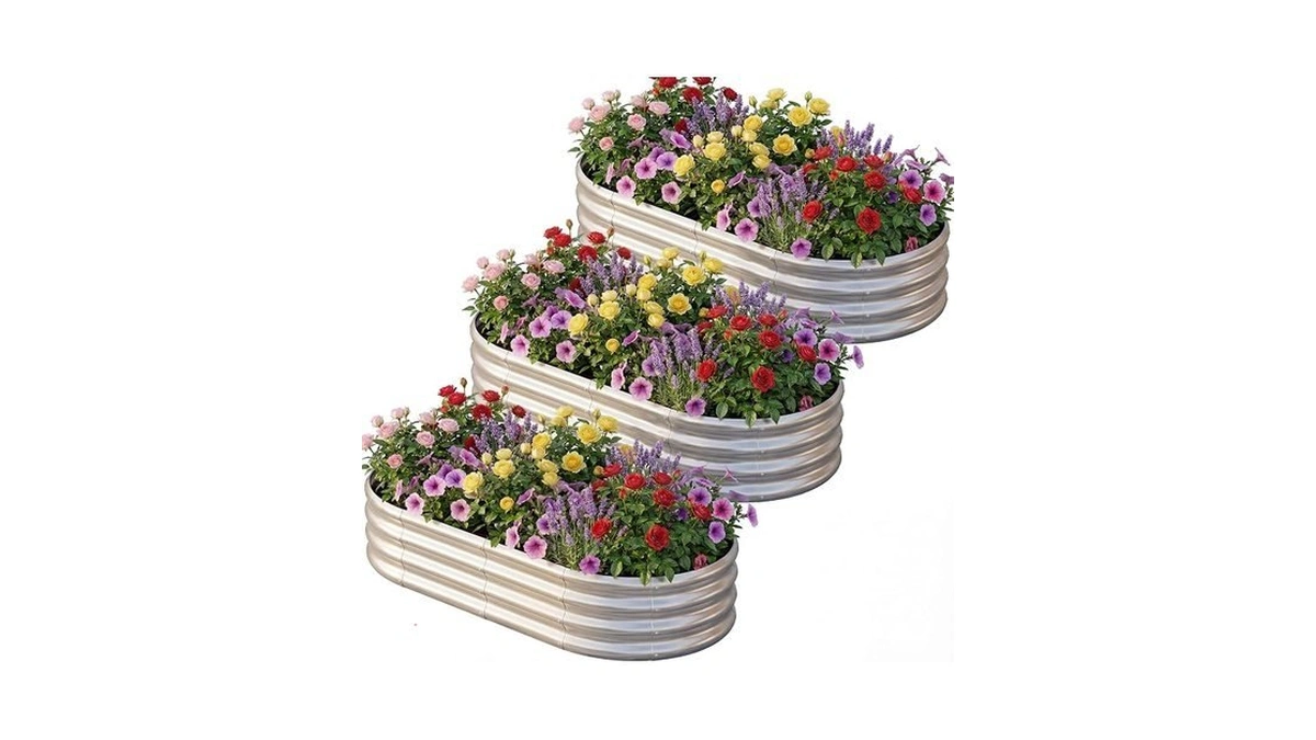 Aheonlar 3 Pack 6×3×1ft Galvanized Raised Garden Bed, Oval Metal