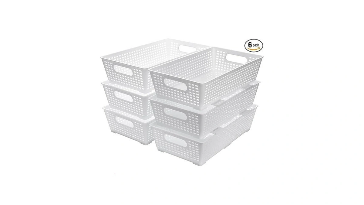 Tiawudi Stackable Woven Plastic Basket, Storage Bins For Cabinet, Closet,