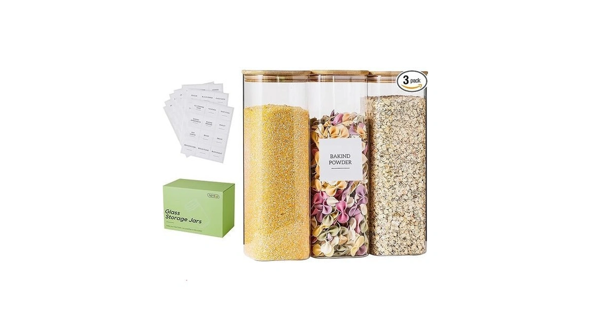 Homtop Glass Jars With Bamboo Lids 3 Pack, 74 Oz