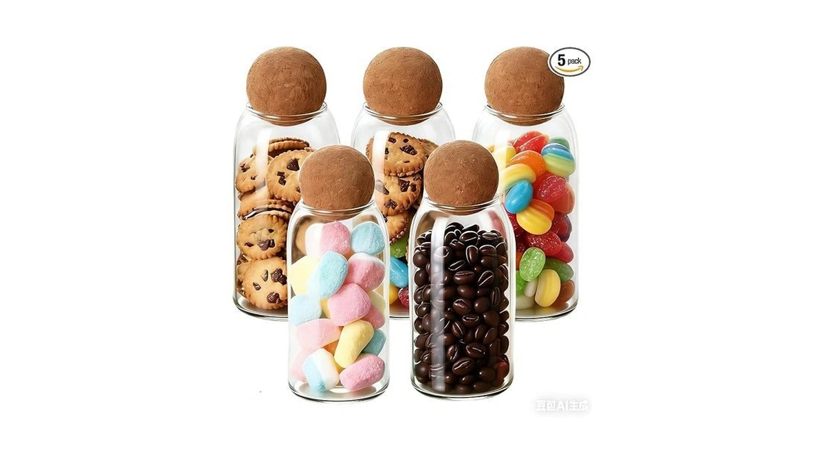 Vskikris 5 Pack 35oz/1000ml Glass Storage Jars With Cork Ball