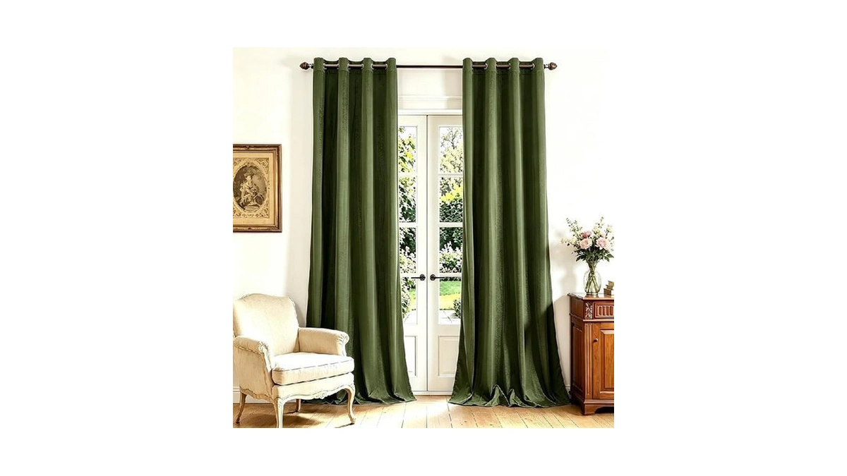 Yofun Olive Green Velvet Blackout Curtains 2 Panels Set, 108