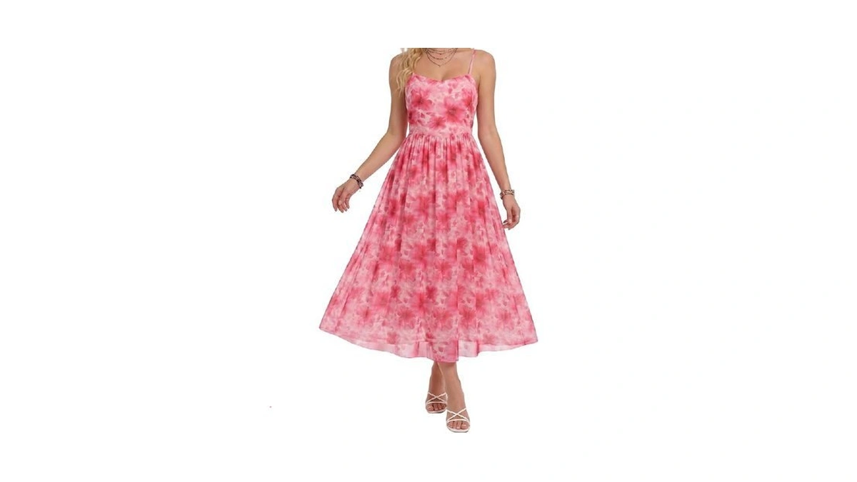 Zhouboat Womens Floral Spaghetti Strap Maxi Dress Sheer Flowy A
