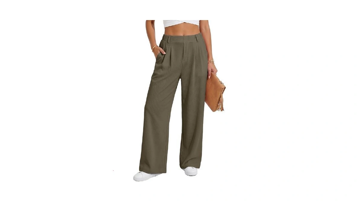 Iwollence Women Wide Leg Pants Waffle Stretchy Work Dress Pants