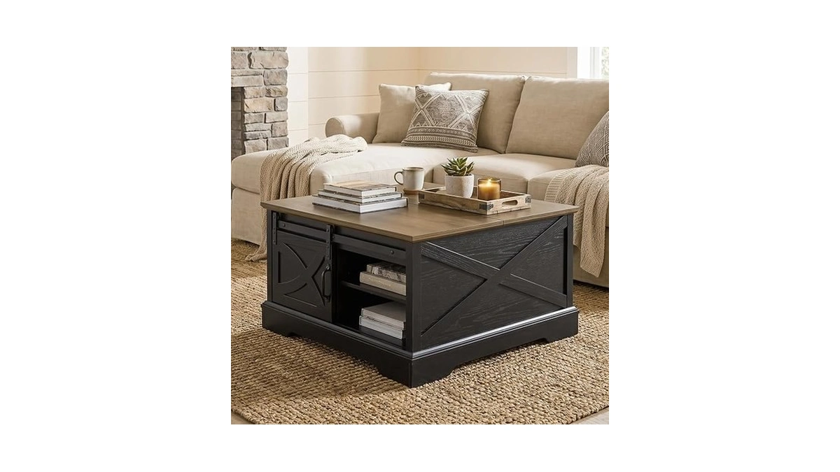 31.5" Farmhouse Coffee Table With Storage, Square Hinged Lift Top