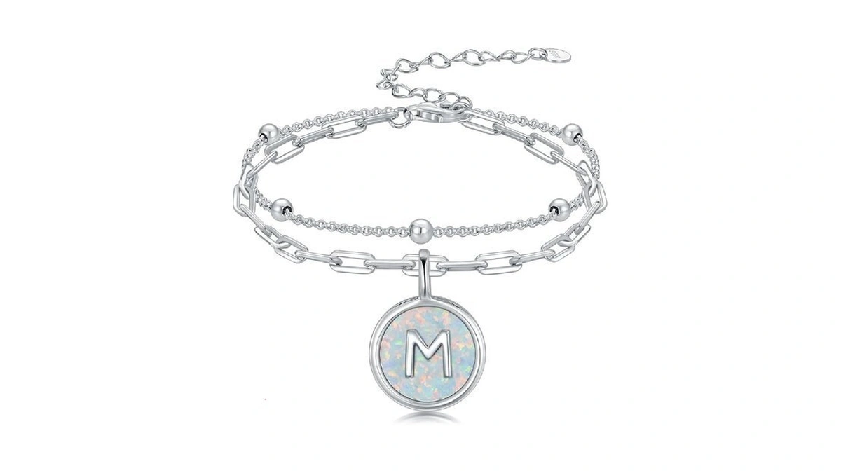 Lwqqwl Layered Initial Bracelet For Women 925 Sterling Silver Opal