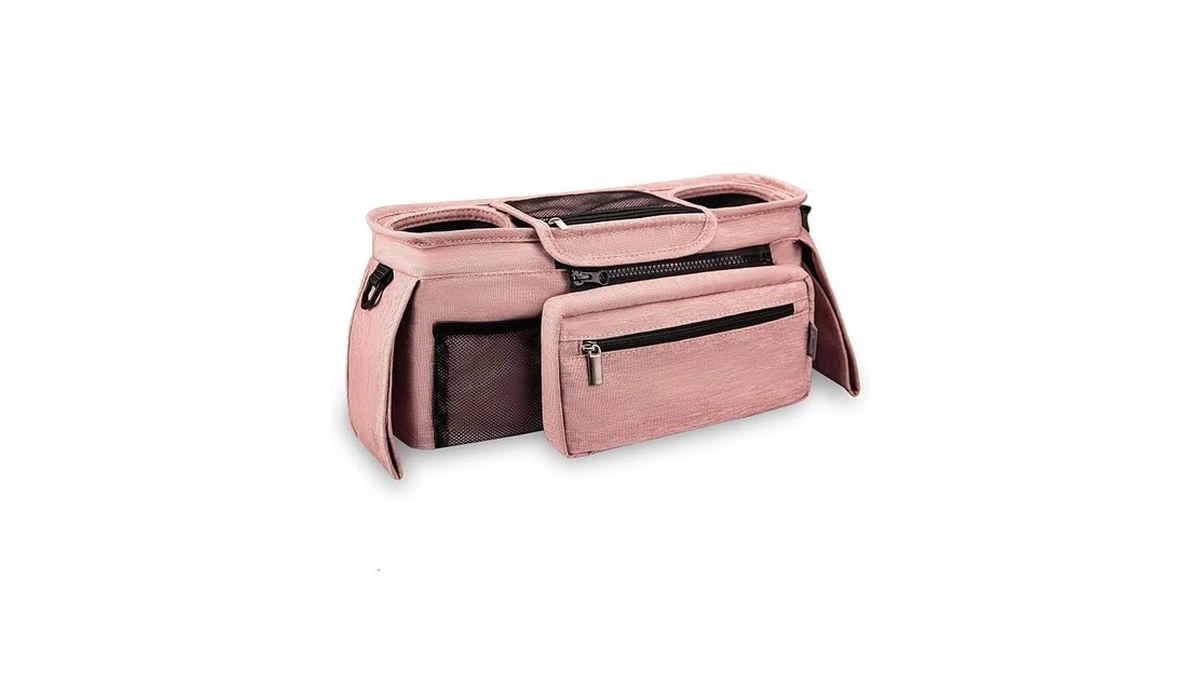 Sonnetto Universal Stroller Organizer, 2 Insulated Cup Holders, Pink
