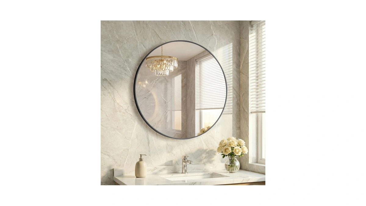 Happymont 24 Inch Black Round Bathroom Wall Mirror, Round Mirrors