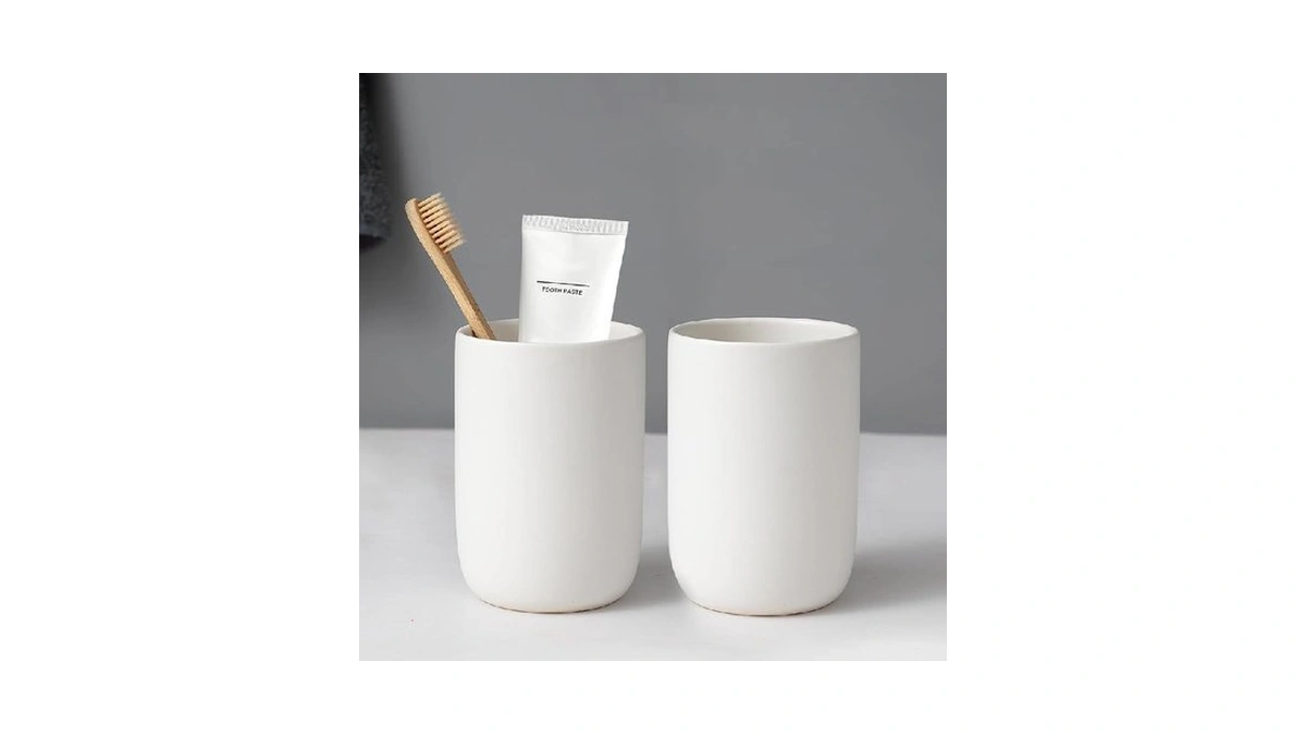 Bsdisp Toothbrush Holders For Bathrooms - 2 Cups Ceramic Toothbrush