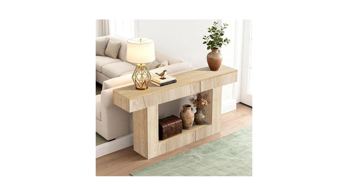 Sonharlar 63 Inch Long Entryway Table U-shaped Extension, Wooden Console